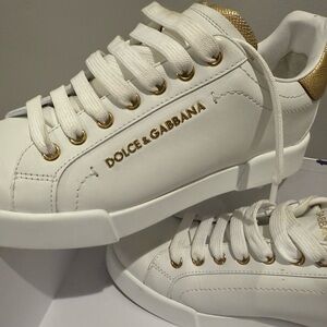 Dolce & Gabbana White and Gold Sneakers